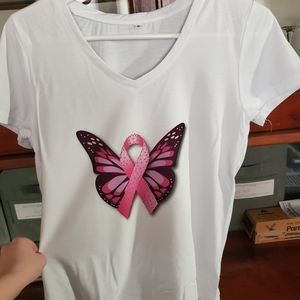 Hand Sublimated Tee- Butterfly Breast Cancer Ribbon